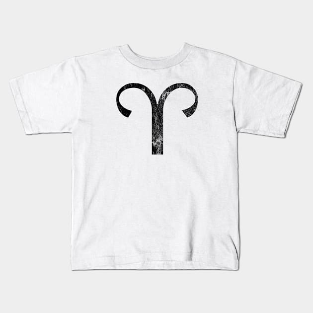 Aries Zodiac Horoscope in Distressed Black Design Kids T-Shirt by bumblefuzzies